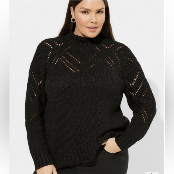 Torrid Pullover Turtleneck Pointelle Sweater in Black Size 3X Cozy Knit - Picture 1 of 9